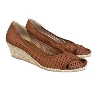 Sesto Meucci Brown Leather Woven Wedge Open-Toe Sandals Sz 9 Narrow